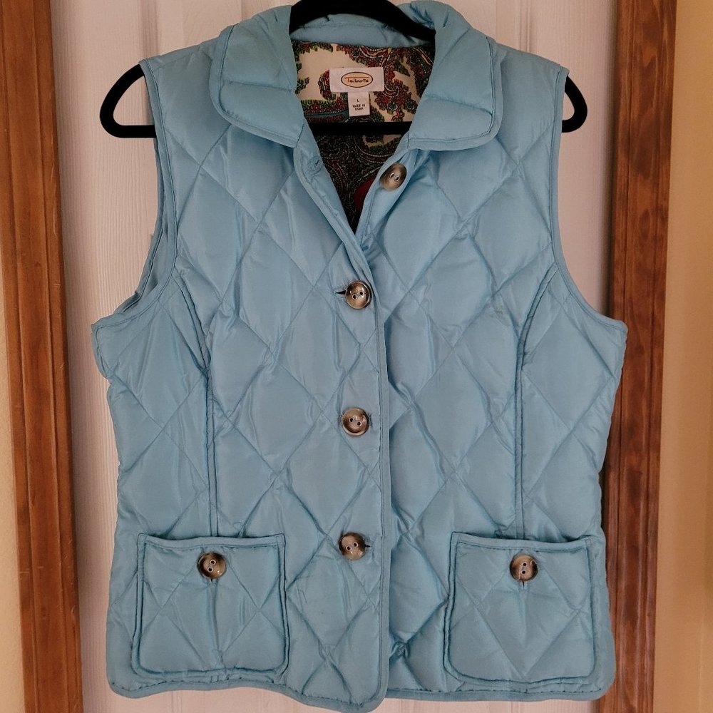 TALBOT'S ~ Women's TURQUOISE Puffer Down Vest Size L ~ PRISTINE
